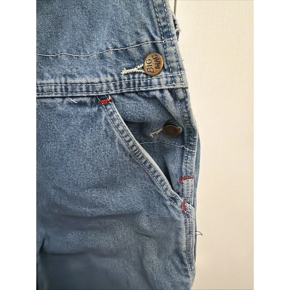 VTG Big Mac Overalls Men's 34x29 Denim BibBCarpenter Farm Work THRASHED/DISTRESS